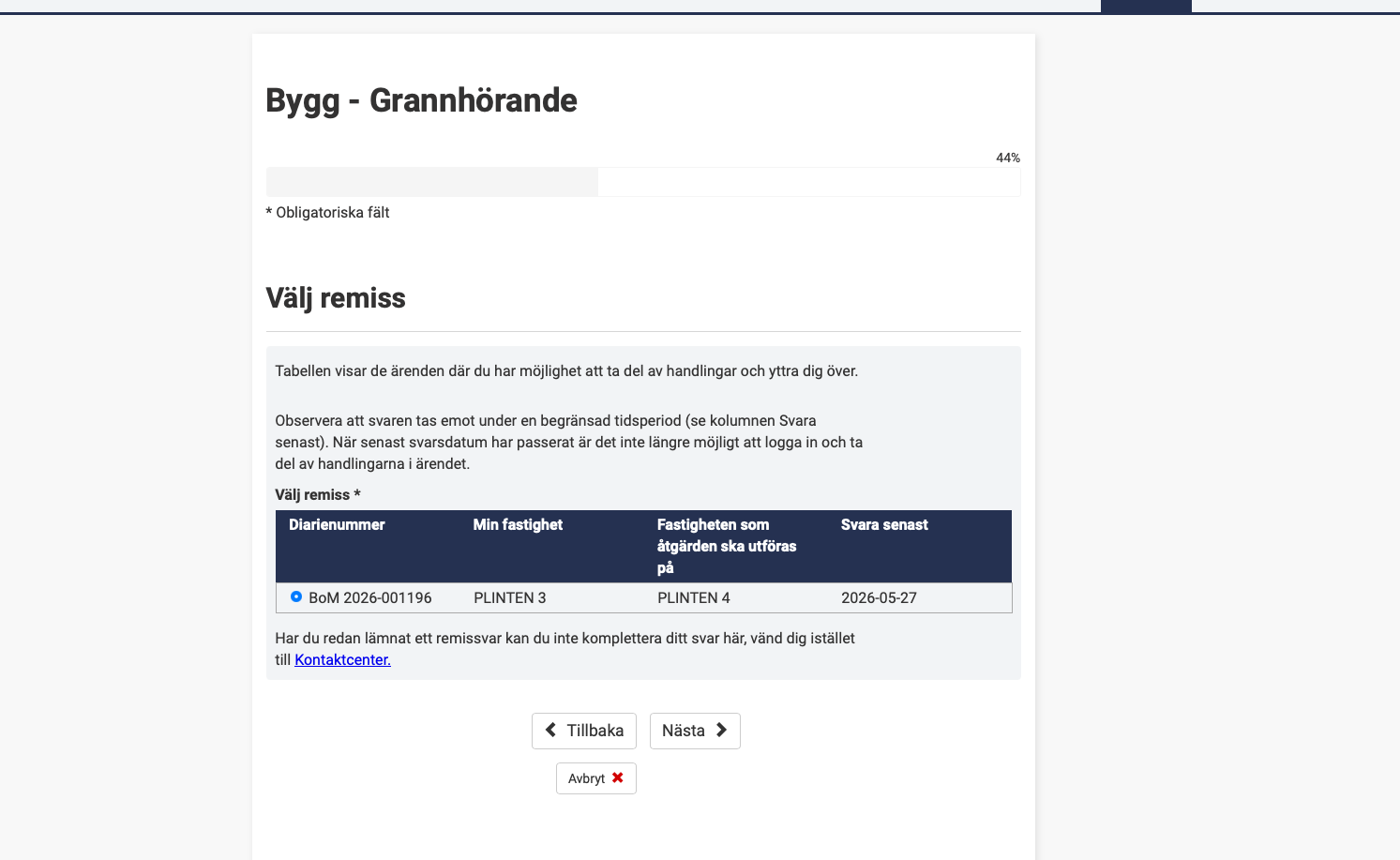 Skärmbild — Steg 1: Välj remiss