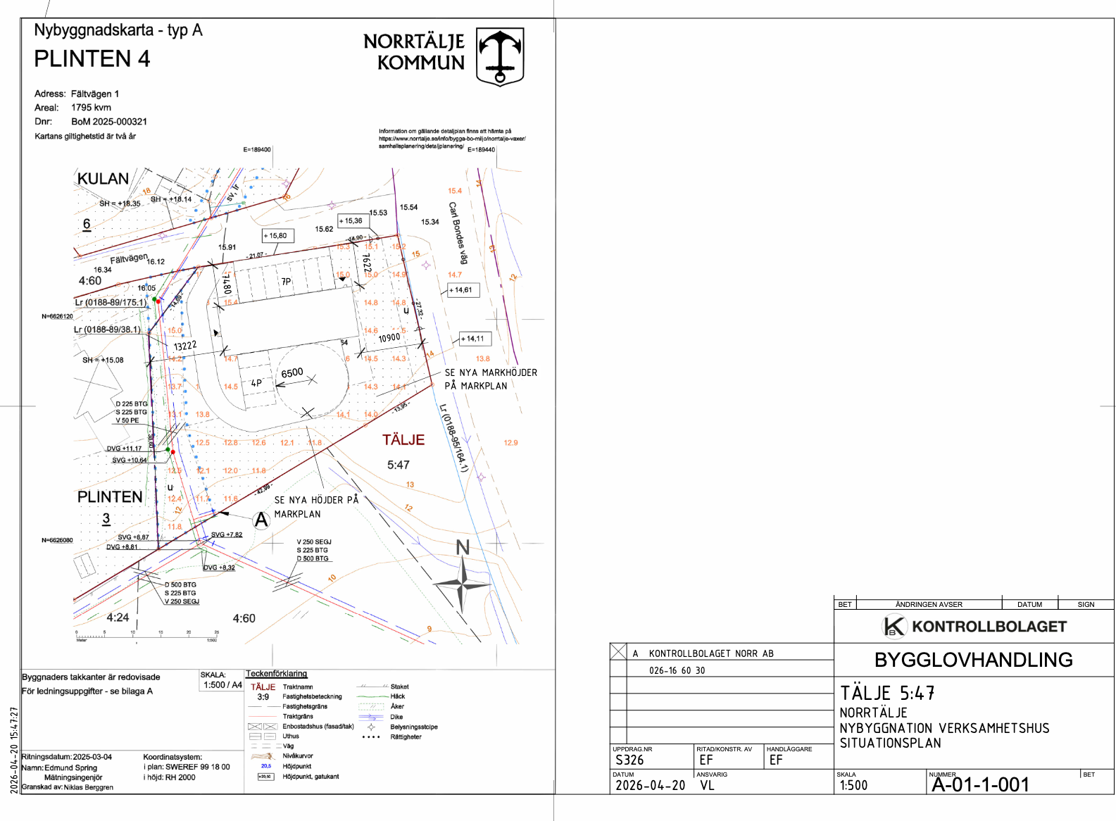 Officiell nybyggnadskarta / situationsplan för PLINTEN 4 (TÄLJE 5:47), Norrtälje kommun, skala 1:500